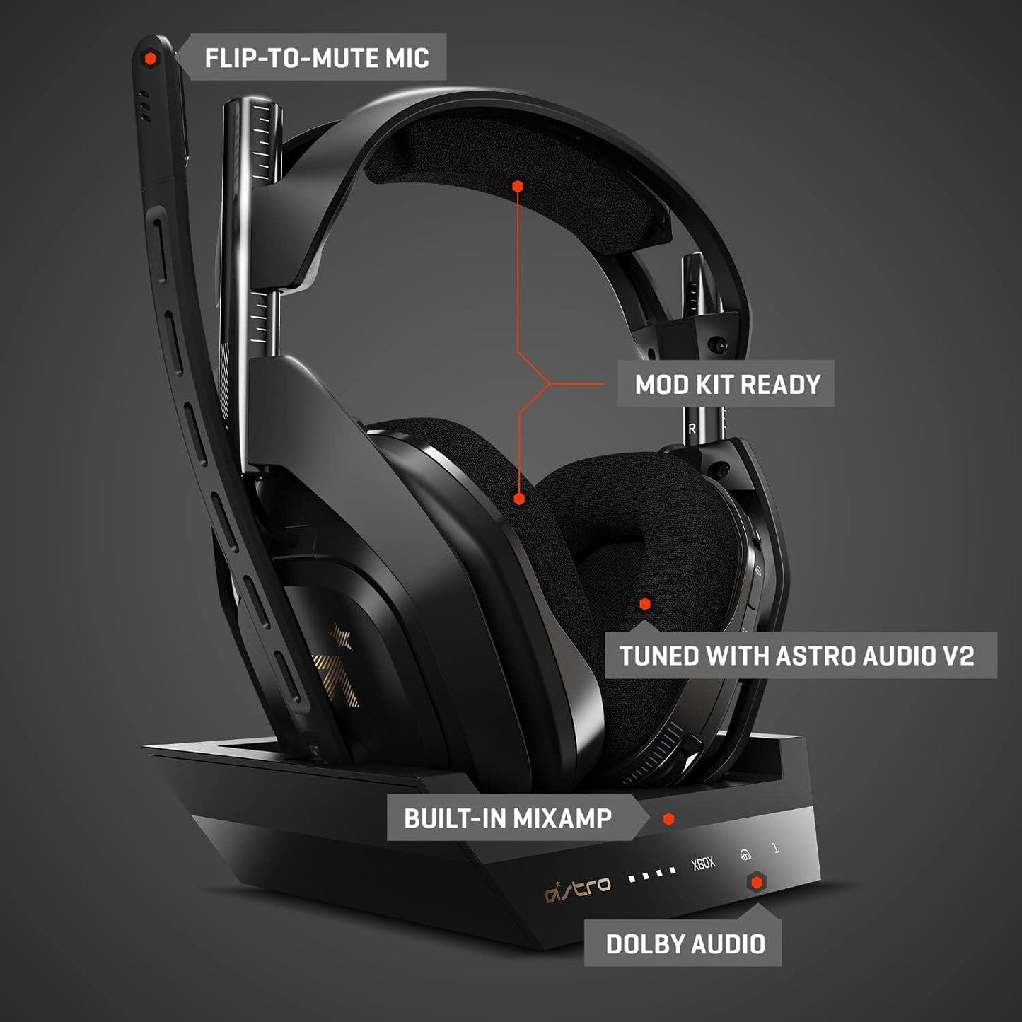 Astro A50 Wireless Gaming Headset + Charging Base Station Xbox Series X|S, Xbox One, PC, Mac - Black/Gold Renewed