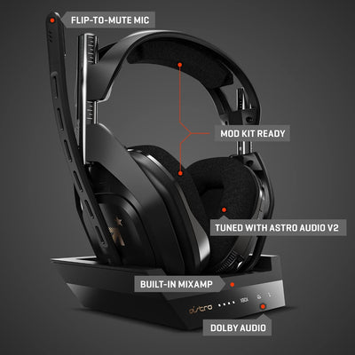 Astro A50 Wireless Gaming Headset + Charging Base Station Xbox Series X|S, Xbox One, PC, Mac - Black/Gold Renewed